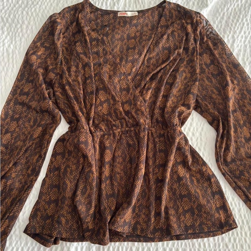 Brown Wrap Blouse with Relaxed Fit
